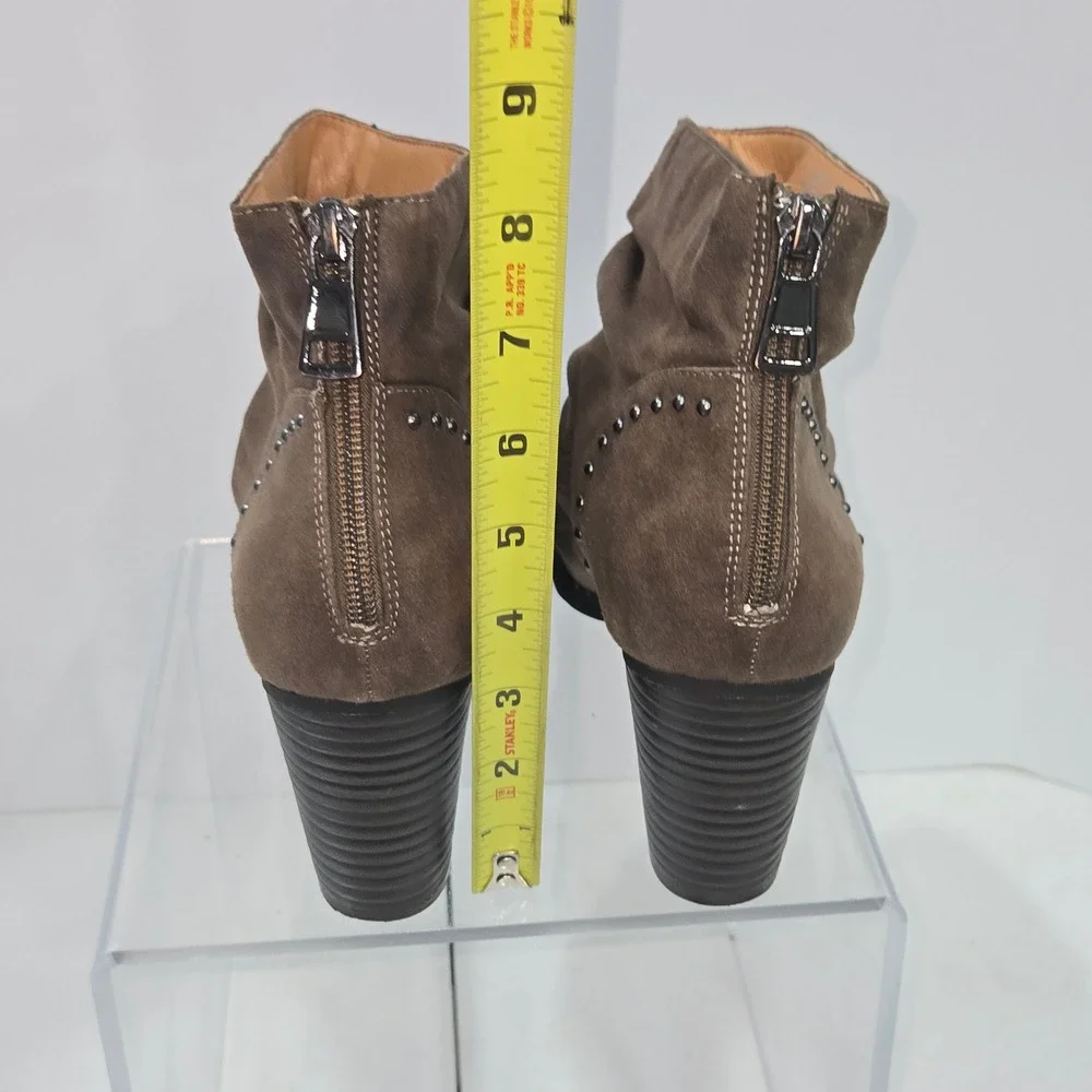 L4L Halo Womens 8.5 Taupe Brown Studded Slouchy Ankle Booties Block Heel Zip Up